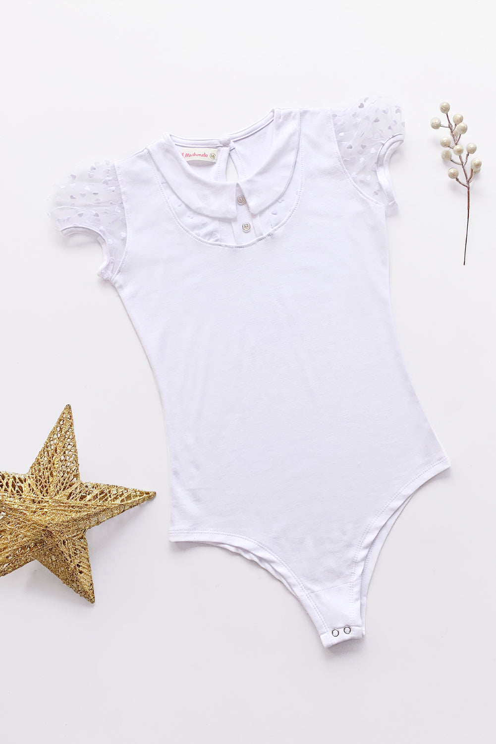 Body con cuello bebé y mangas de tull corrugadas