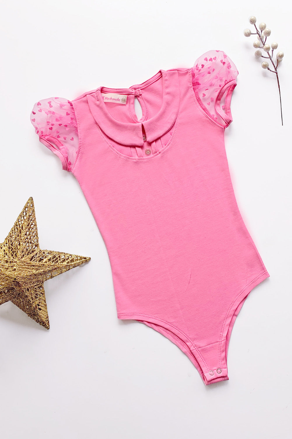 Body con cuello bebé y mangas de tull corrugadas
