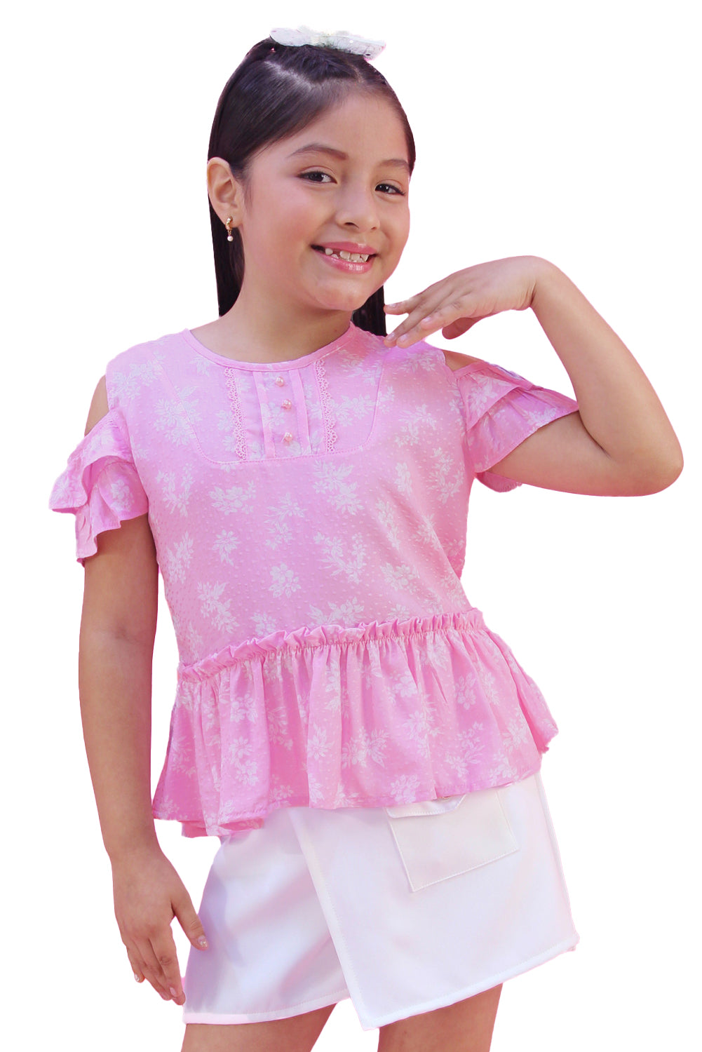 Blusa en lino con textura y hombros libres