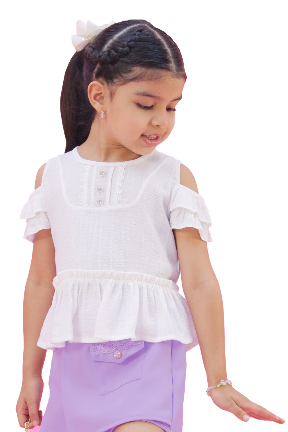 Blusa en lino con textura y hombros libres