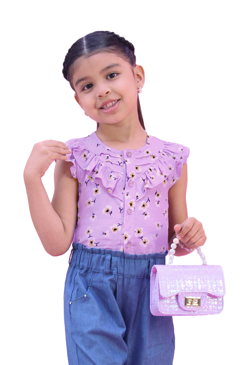 Blusa en lino estampado sin mangas