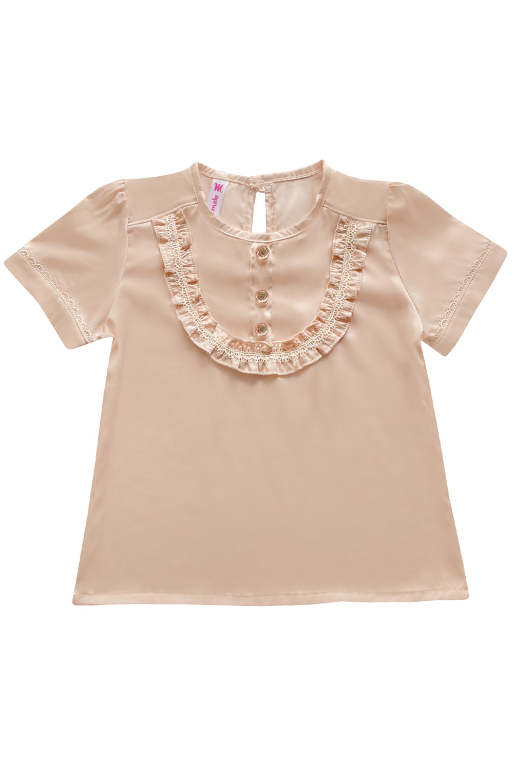 Blusa de seda con volante en canesú y greca en mangas