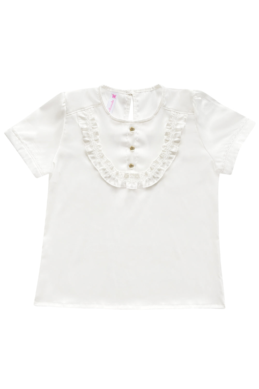 Blusa de seda con volante en canesú y greca en mangas