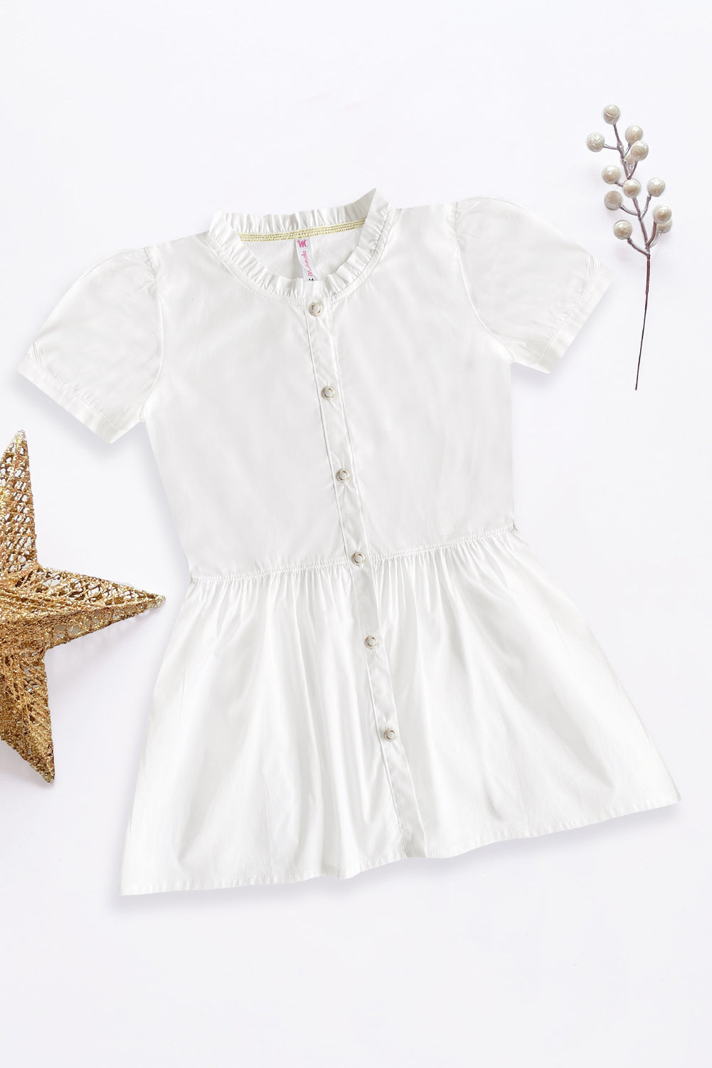 Blusa con manga abullonada y cuello con volantes