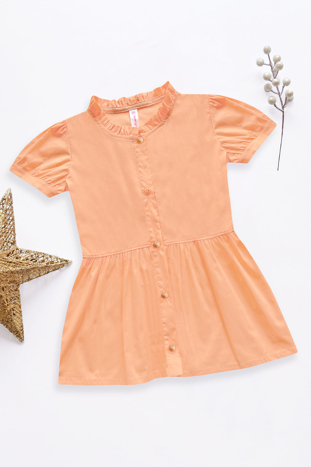 Blusa con manga abullonada y cuello con volantes