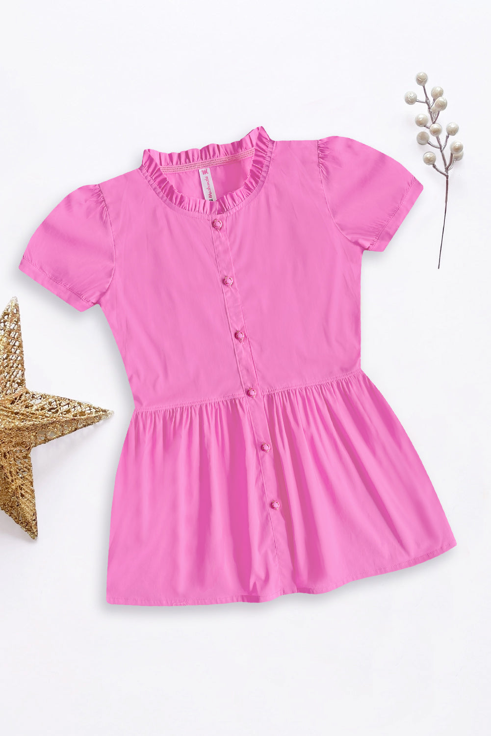 Blusa con manga abullonada y cuello con volantes