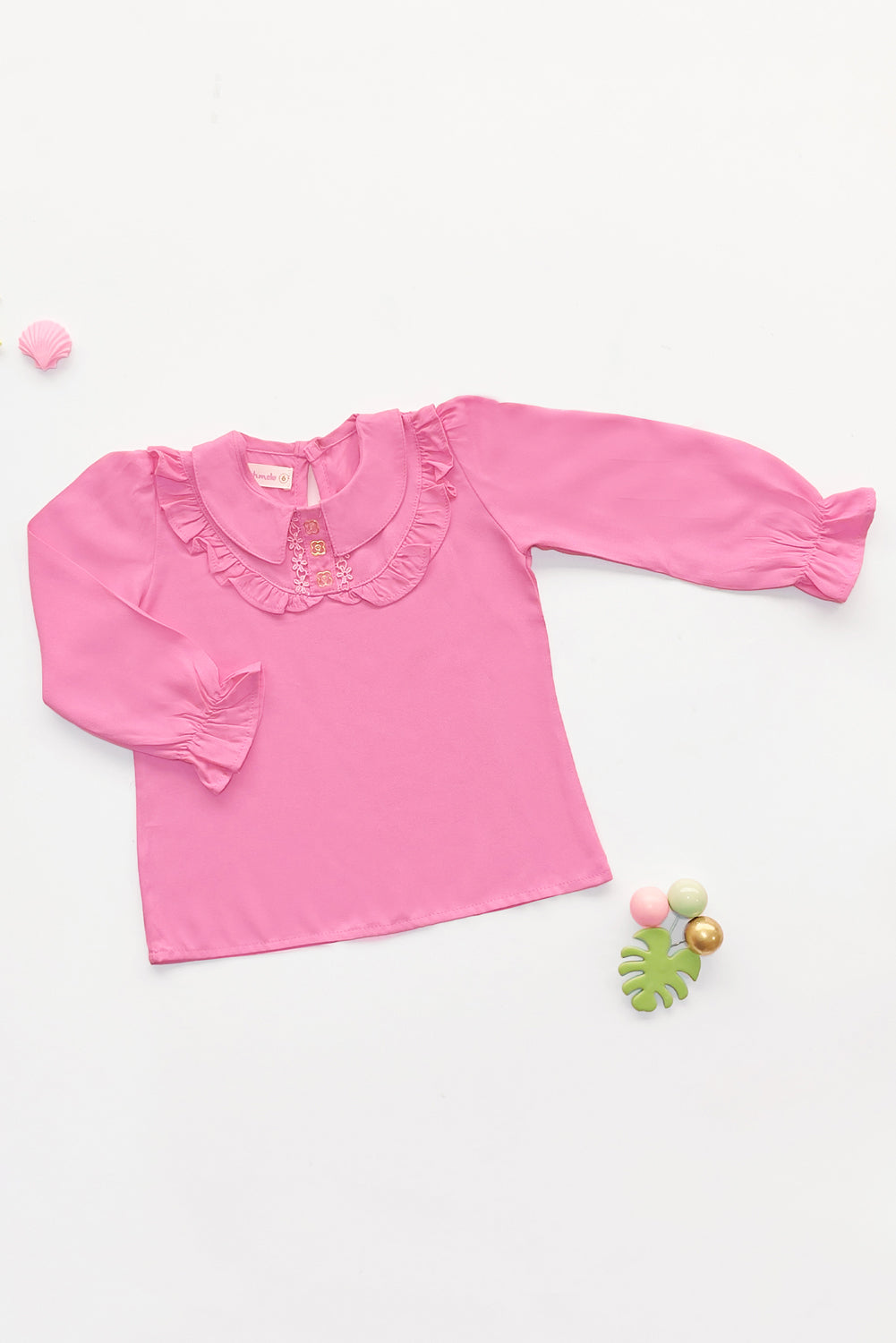 Blusa para Niña con Cuello BB, Volantes y Pechera