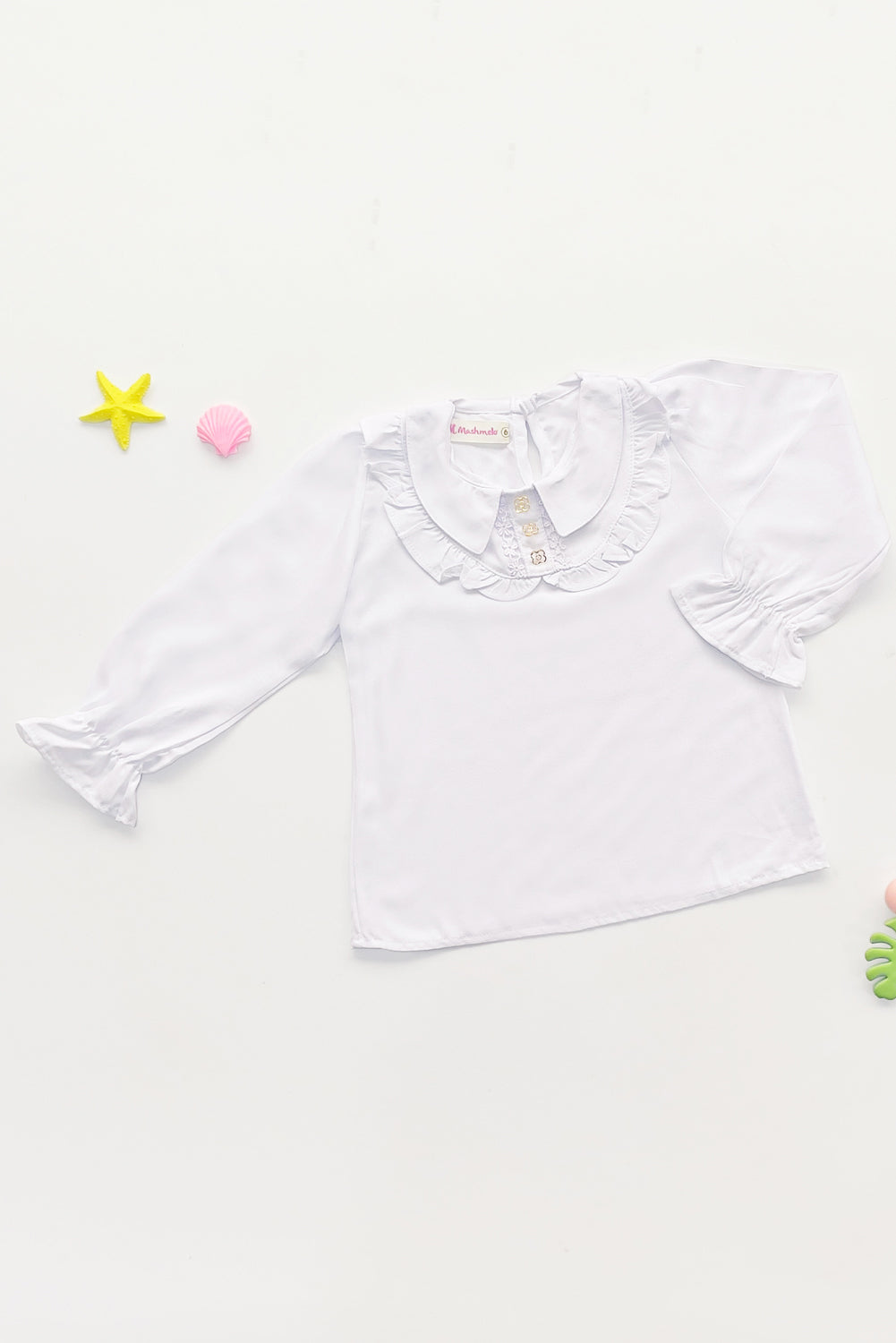 Blusa para Niña con Cuello BB, Volantes y Pechera