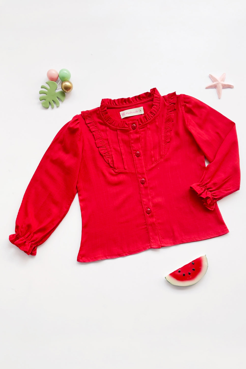 Blusa para Niña en Lino Licrado con Tableros en Canesú
