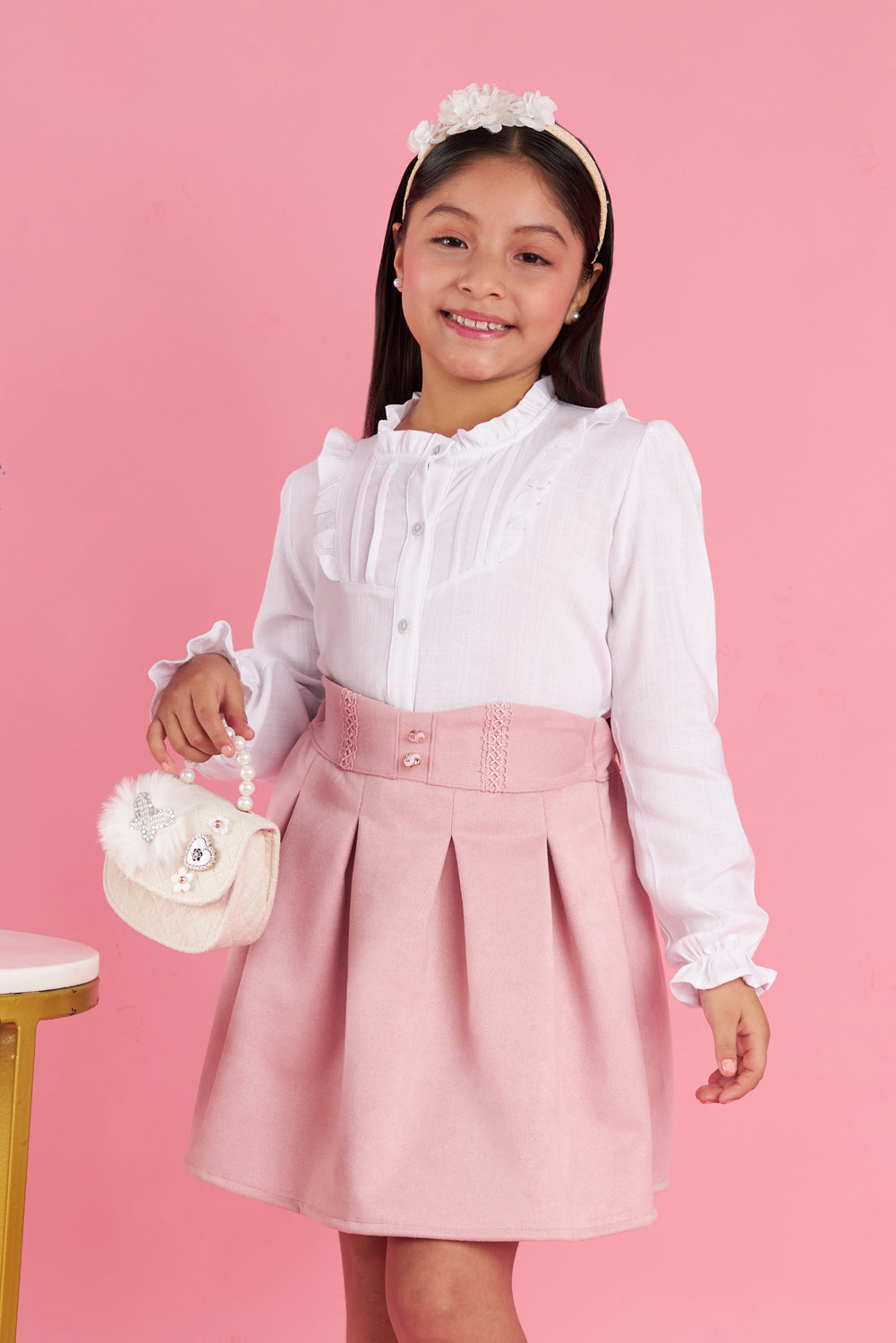 Blusa para Niña en Lino Licrado con Tableros en Canesú