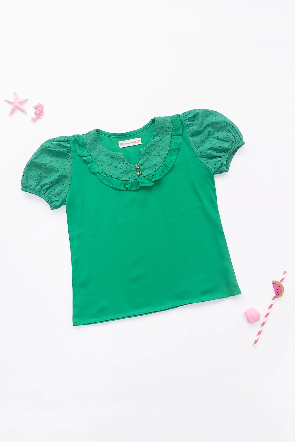 Blusa para Niña con Brodery en Canesú y Mangas