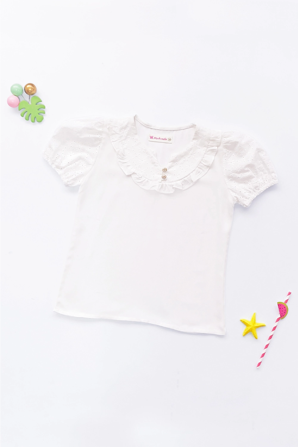 Blusa para Niña con Brodery en Canesú y Mangas
