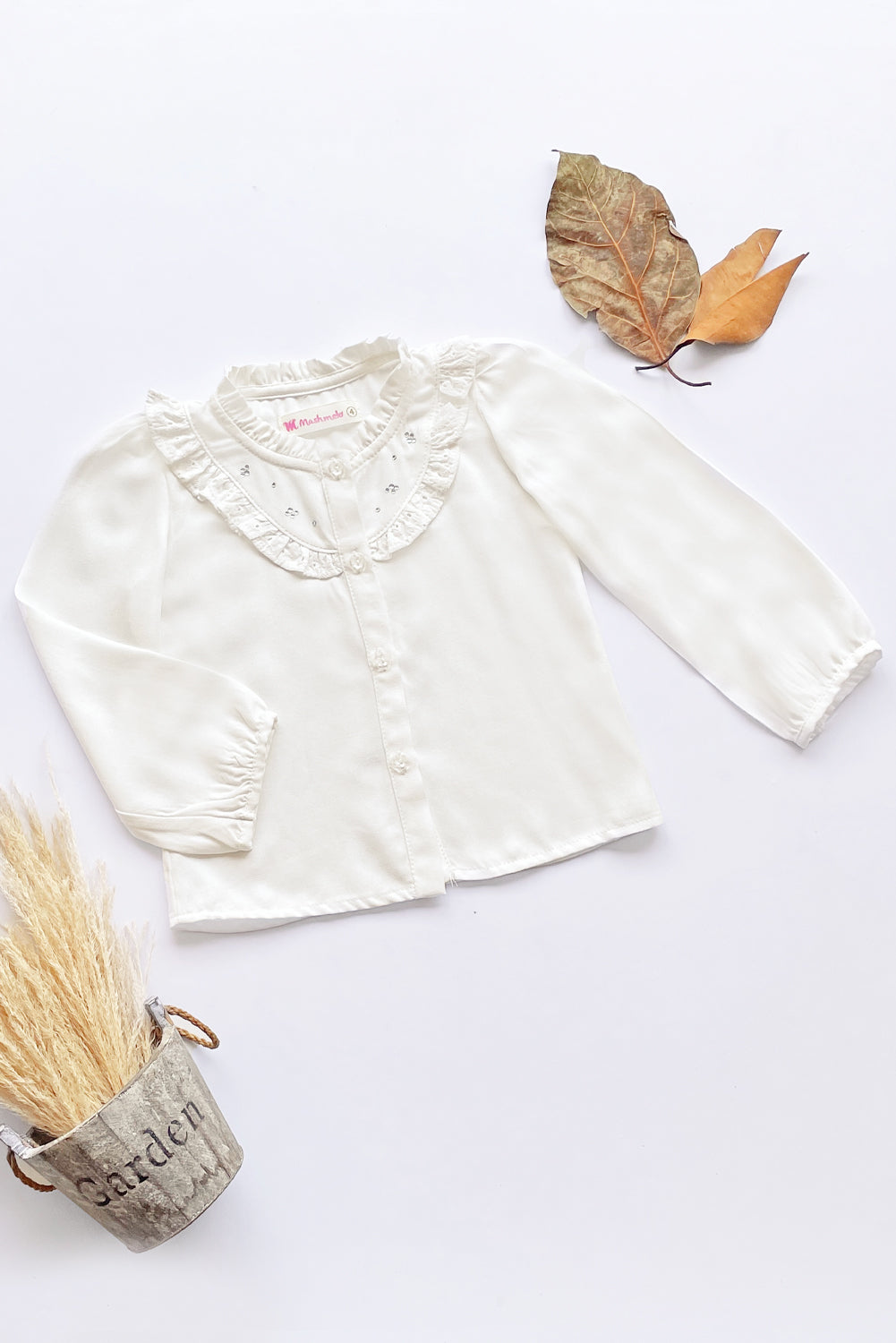 Blusa de Rayón para Niña con Volantes en Brodery y Pedrería