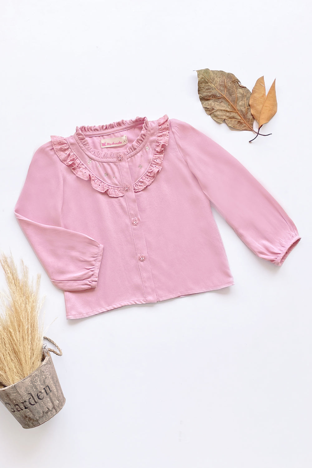 Blusa de Rayón para Niña con Volantes en Brodery y Pedrería