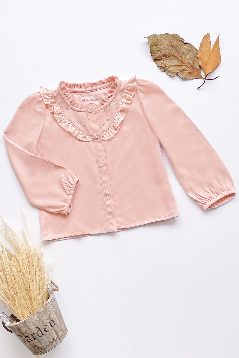 Blusa de Rayón para Niña con Volantes en Brodery y Pedrería
