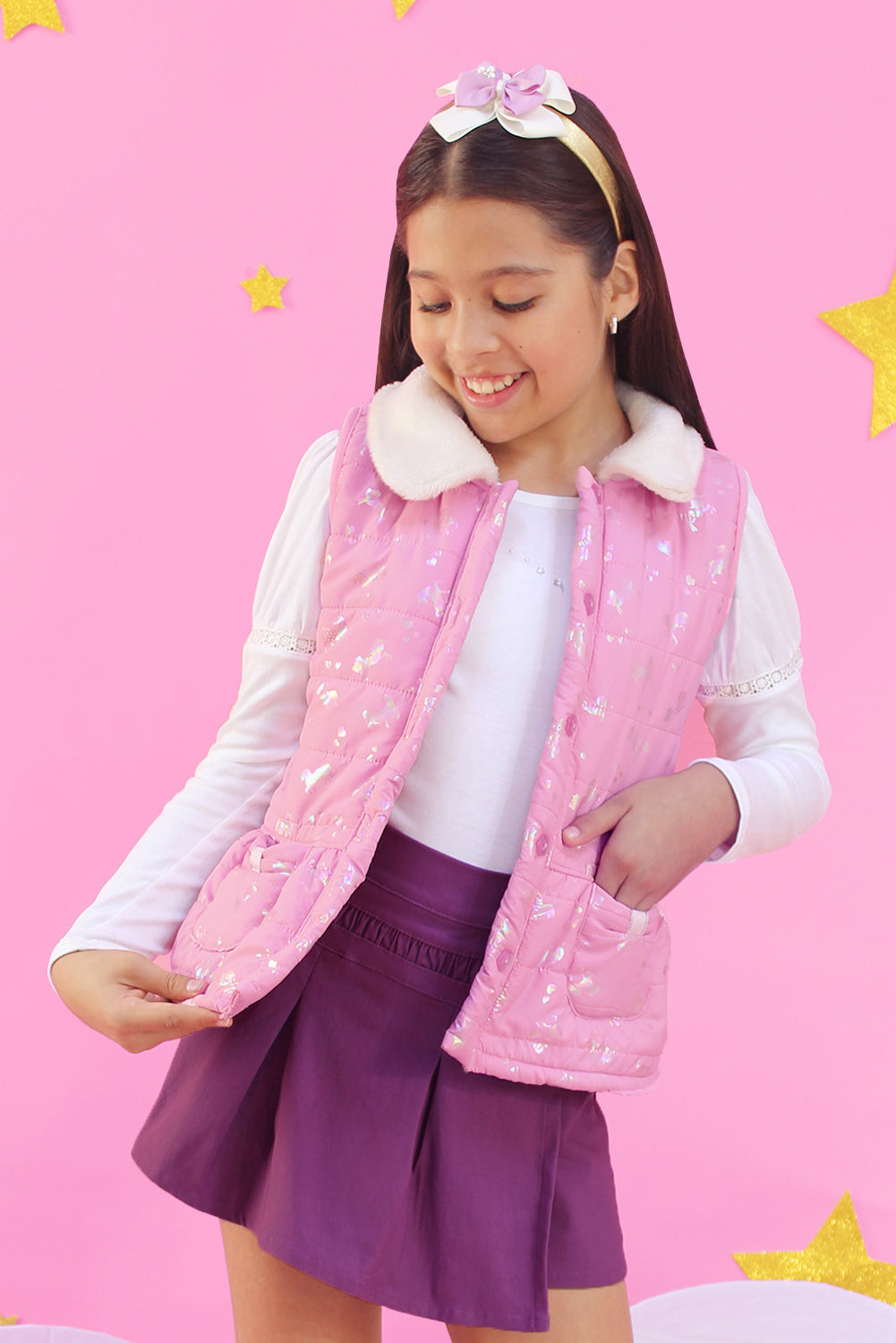 Chaleco Impermeable estampado con interior peluche