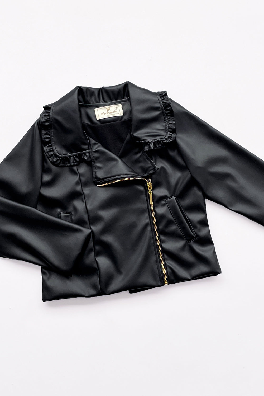 CHAQUETA DE CUERINA CARNERO DE CUELLO ALTO CON BOLSILLOS