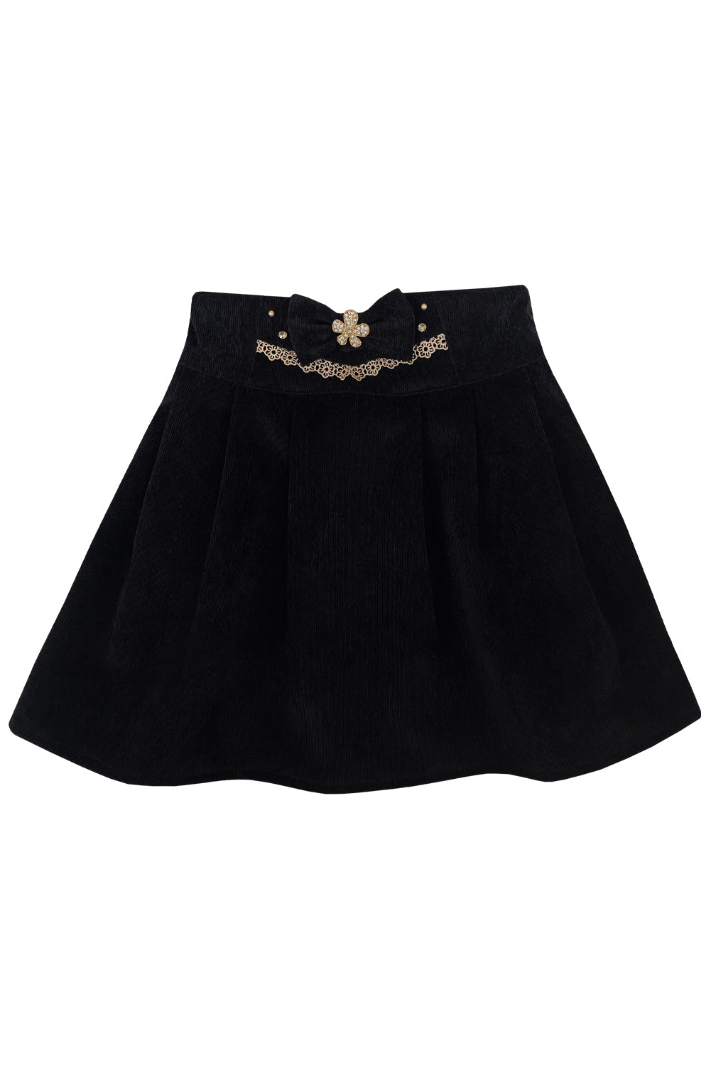 Falda en corduroy con lazo y greca en pretina