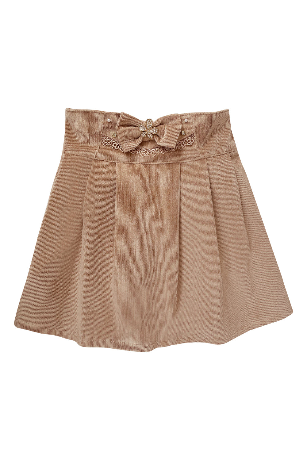 Falda en corduroy con lazo y greca en pretina