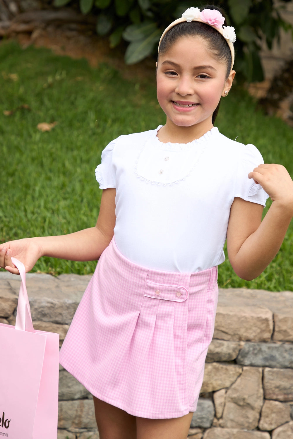 Falda Short con Tableros y Botones para Niña
