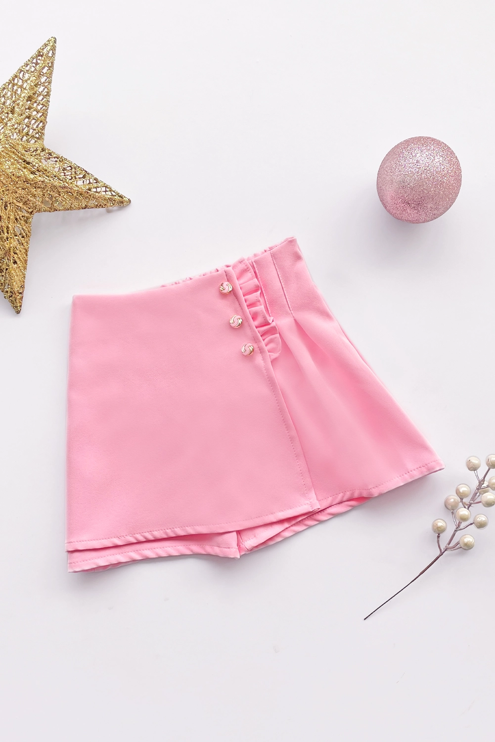 Falda de Color Entero con Solapa y Venas para Niña