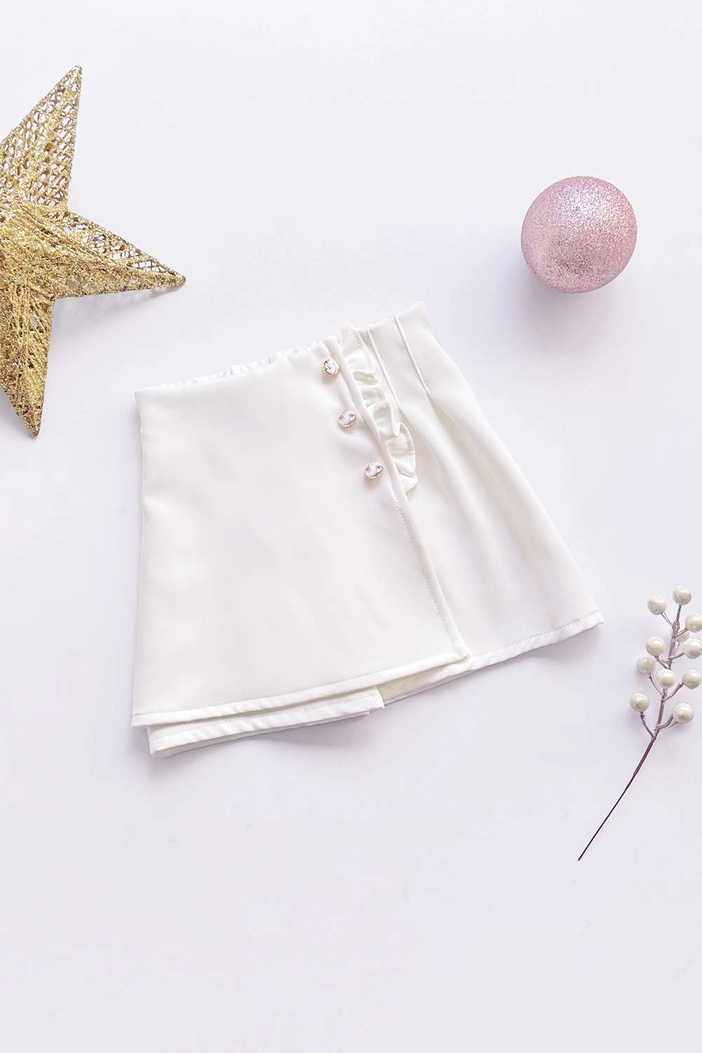 Falda de Color Entero con Solapa y Venas para Niña