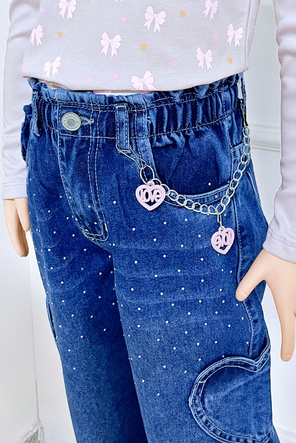 Pantalón Jean Palazzo con Bolsillo Cargo en Forma de Corazón