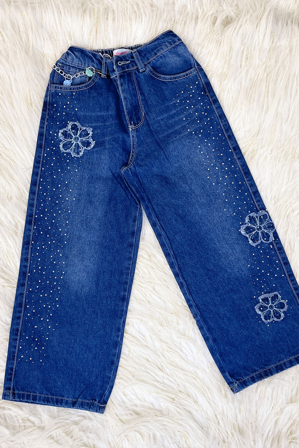Pantalón Jean Palazo con Pache de Flores