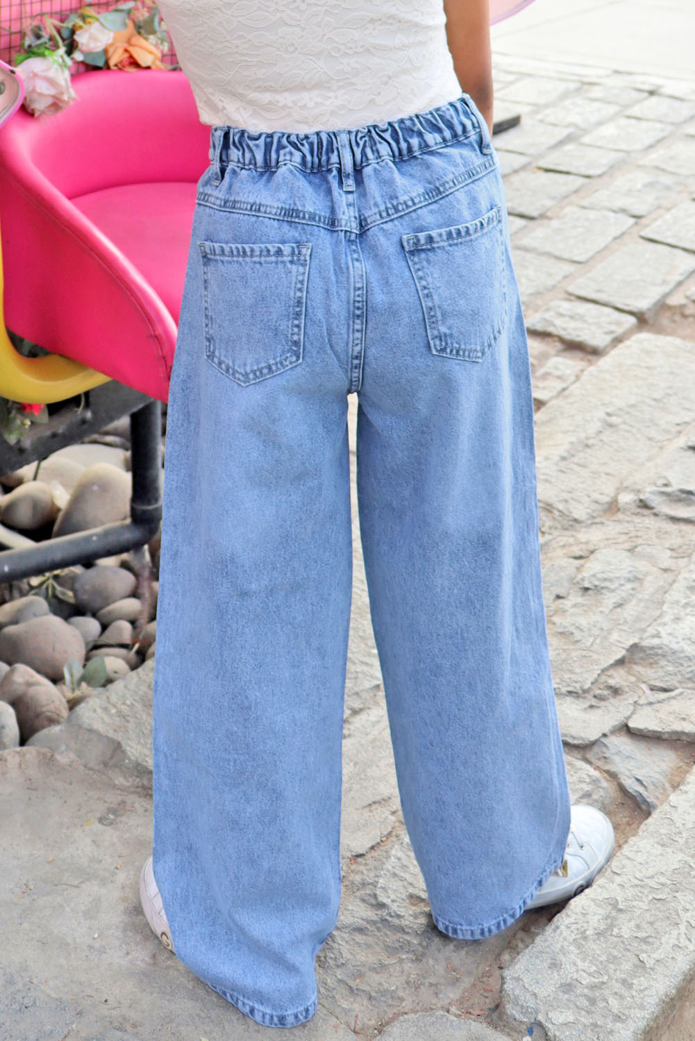 Pantalón Jean con Bordado de Corazoes y Estrellas