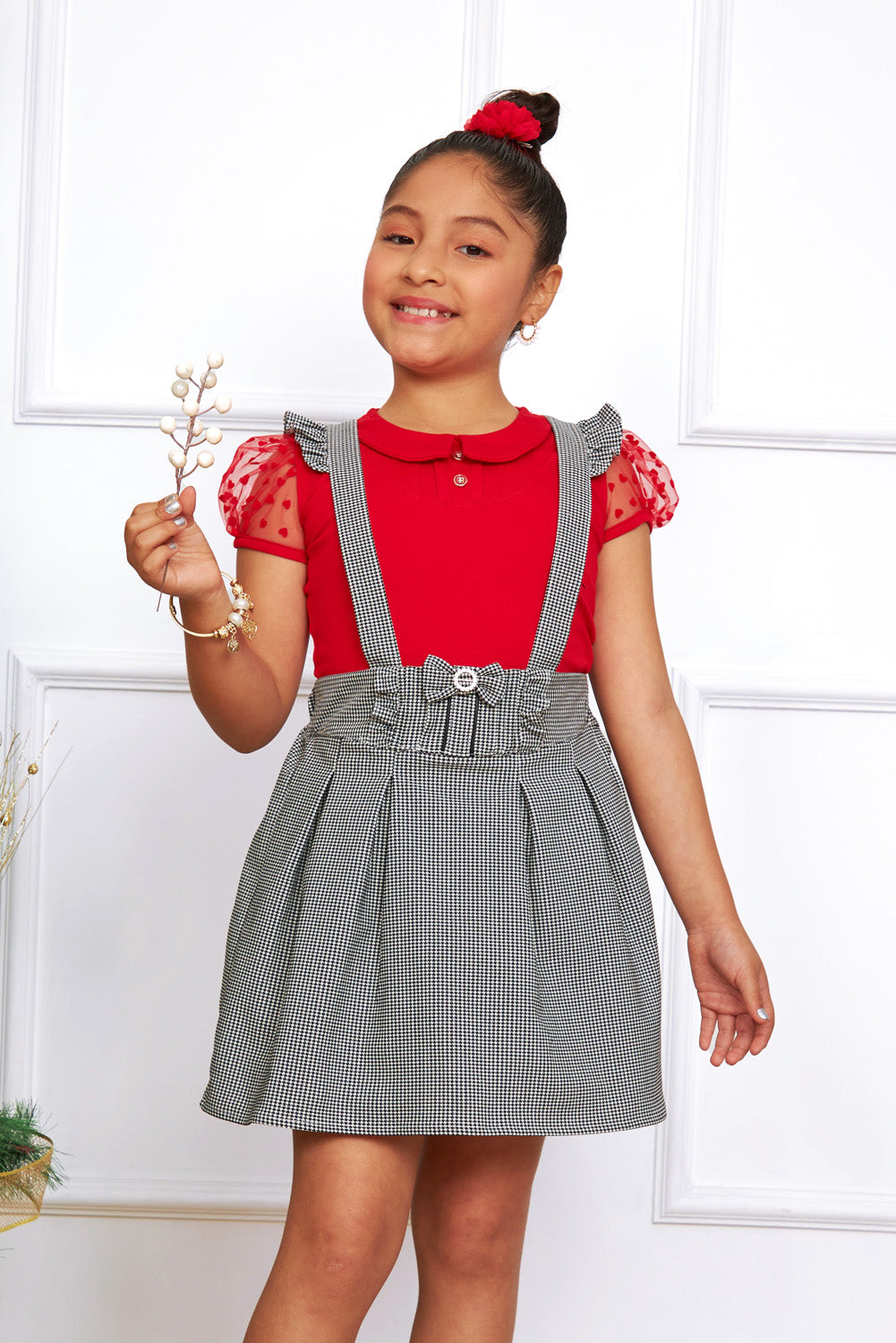 Jumper de cuadros con pretina en V y tableros