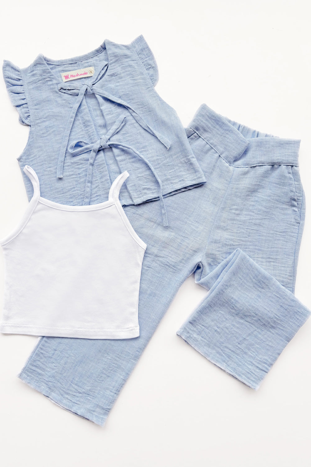 Conjunto de 3 piezas Bividi, Chaleco y Pantalon Acampanado de Lino