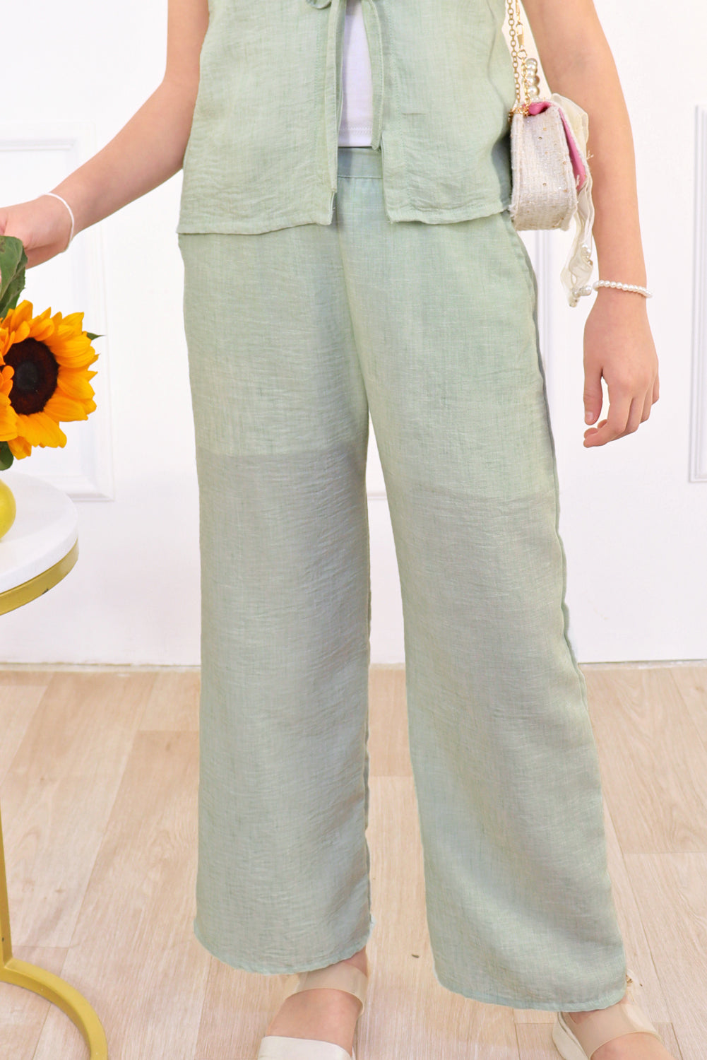 Conjunto de 3 piezas Bividi, Chaleco y Pantalon Acampanado de Lino