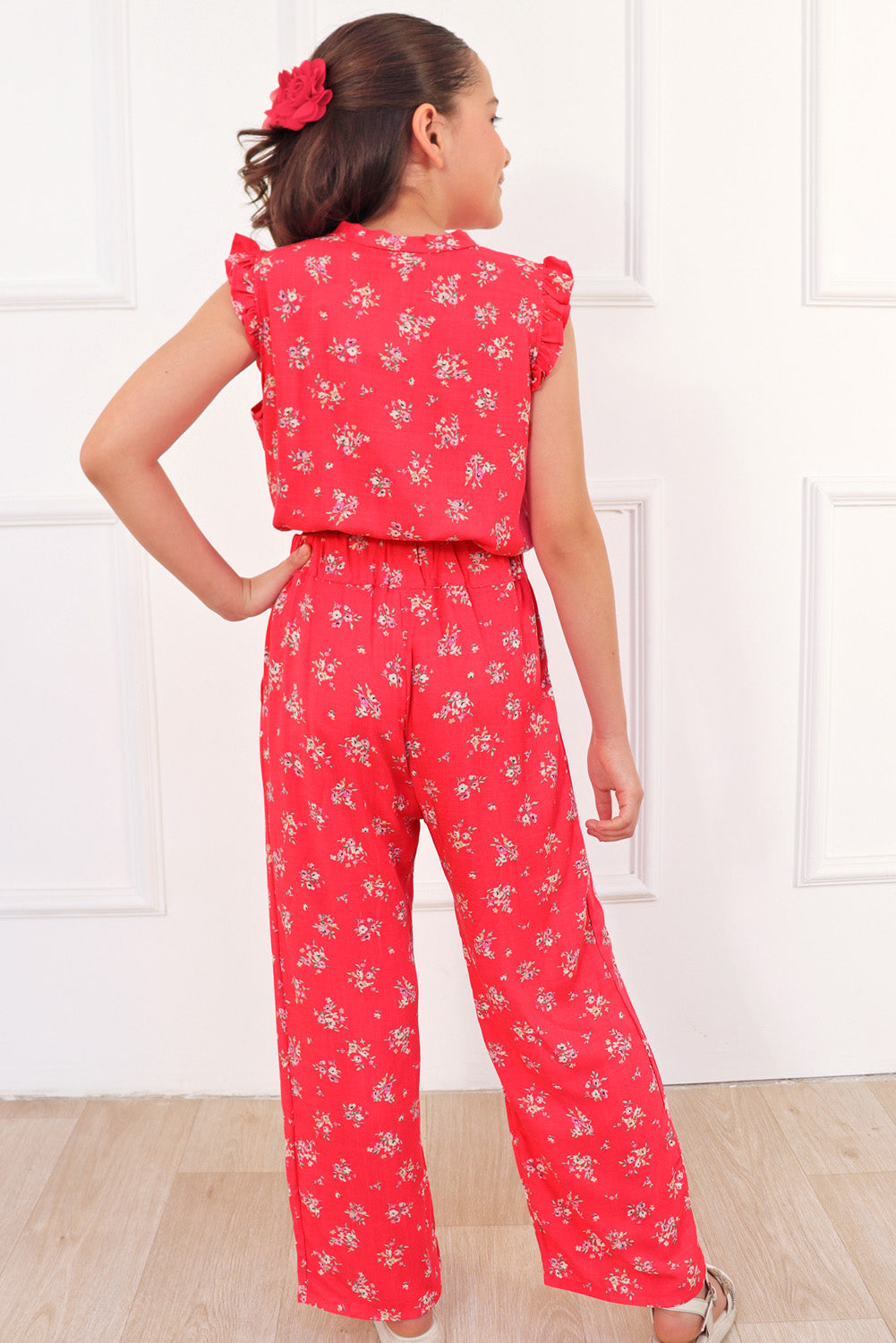 Set de blusa con mangas tipo alitas y pantalón con pinzas