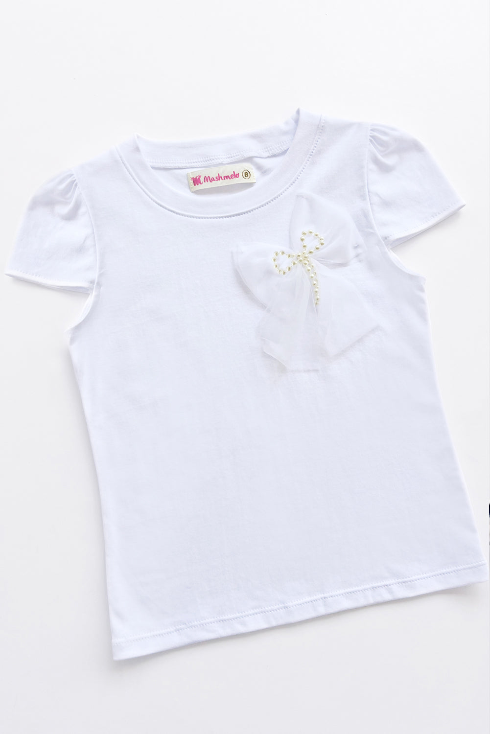 Polo de Algodón Pima con Lazo de Tull y Perlas