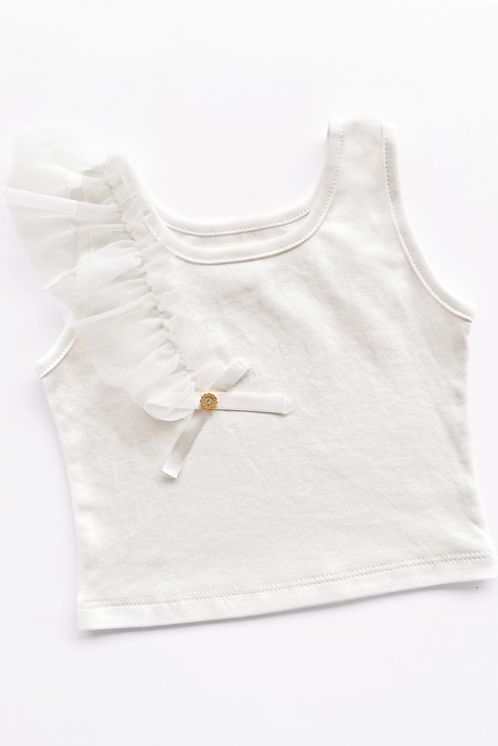 Polo Manga Cero con Volante de Tull y Lazo con detalles de strass