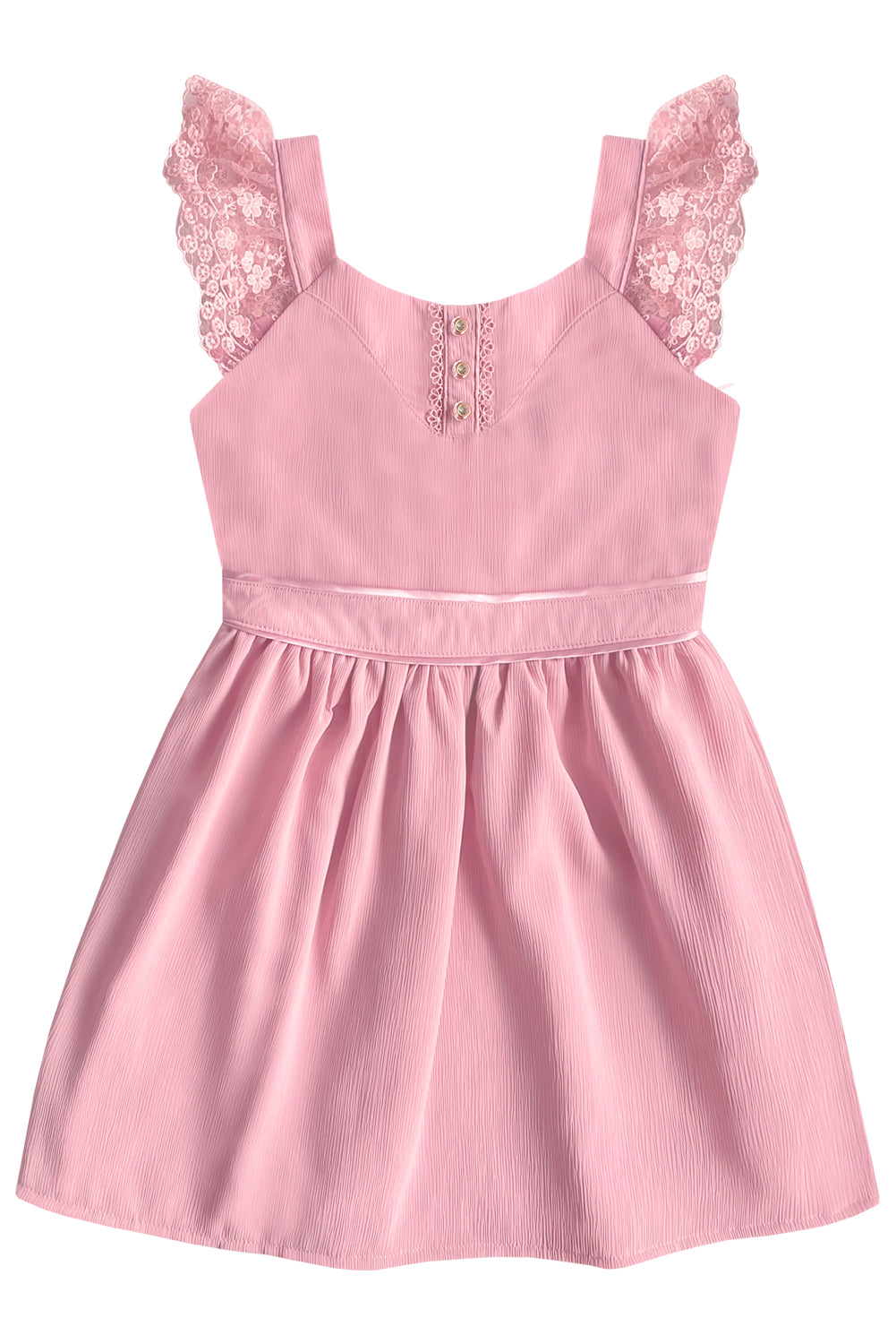 Vestido en gasa hindú con encaje en hombros y escote con lazo ajustable - VSNA0153