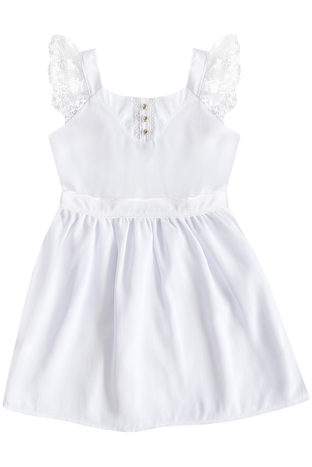 Vestido en gasa hindú con encaje en hombros y escote con lazo ajustable - VSNA0153