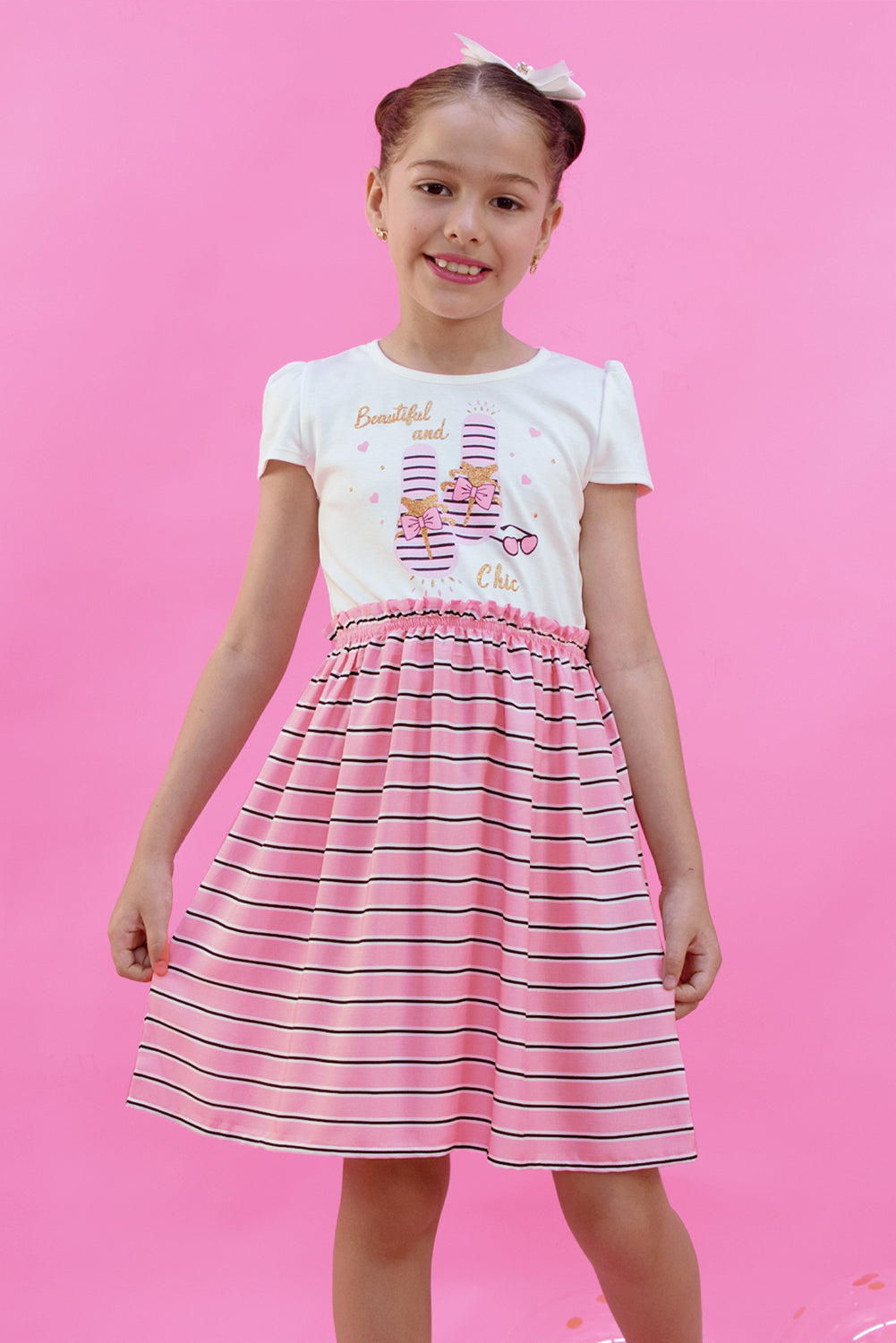 Vestido en algodón y rayón listado - VSNA0155