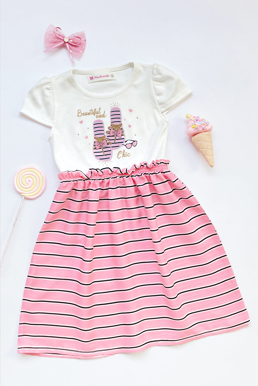 Vestido en algodón y rayón listado - VSNA0155