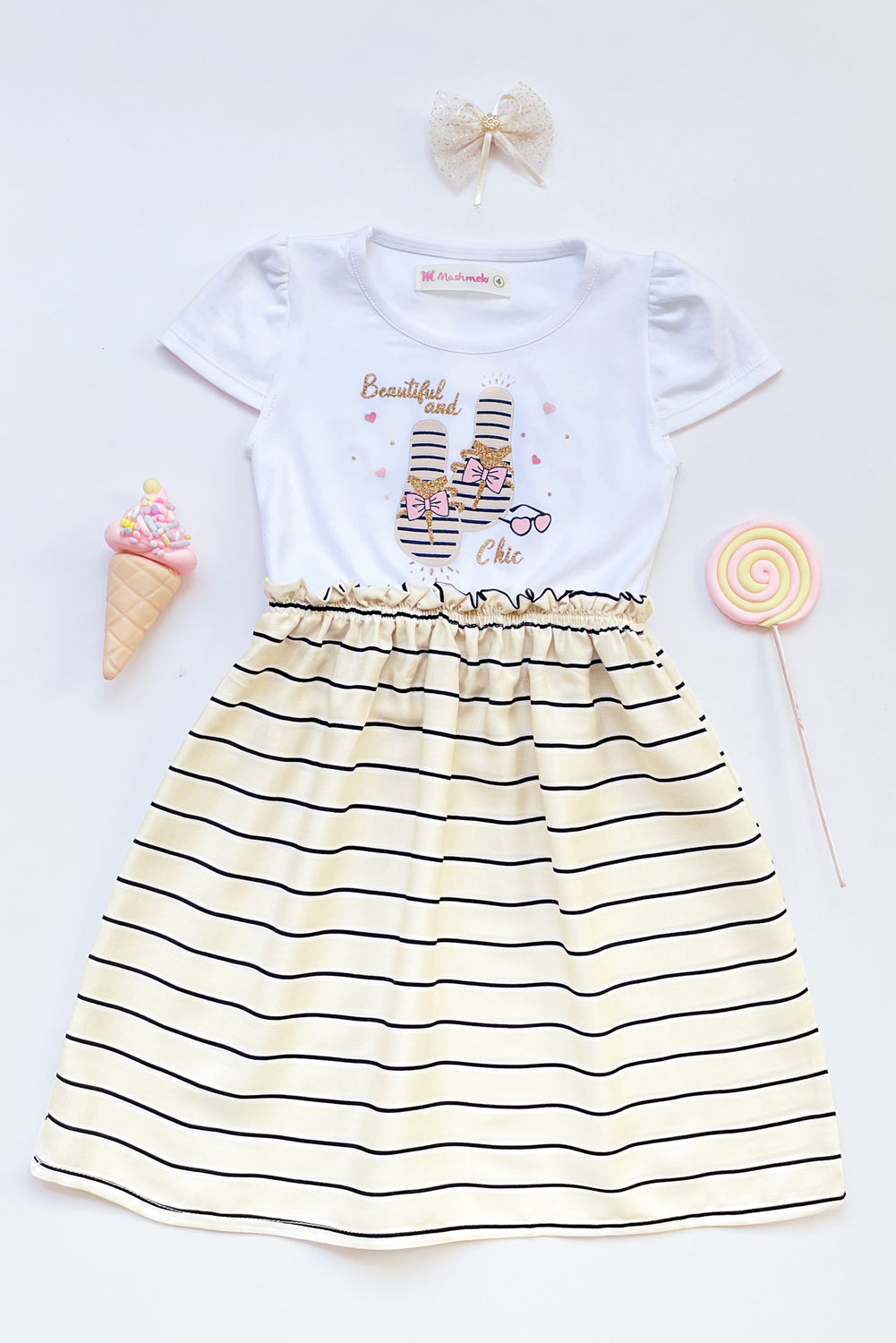 Vestido en algodón y rayón listado - VSNA0155