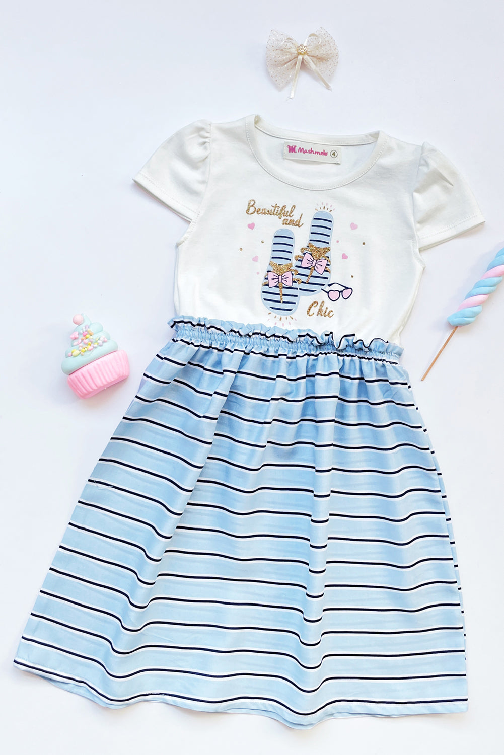 Vestido en algodón y rayón listado - VSNA0155