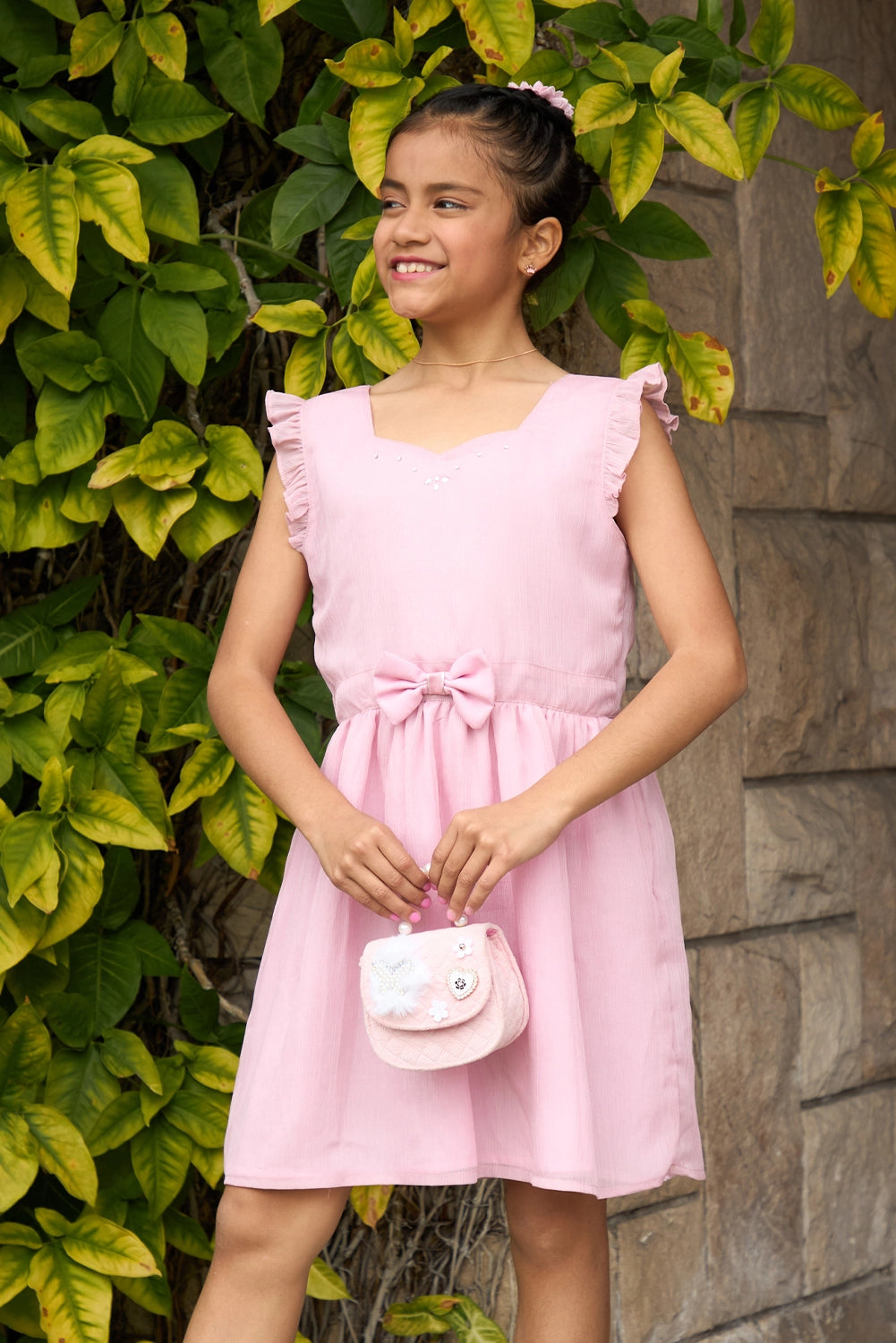 Vestido de Gasa con Lazo al Centro para Niña
