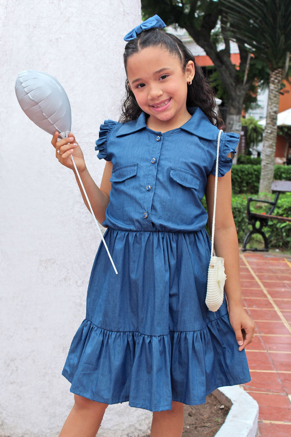 Vestido Chambray con volantes en mangas