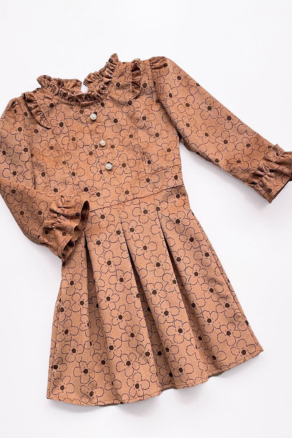 VESTIDO DE CORDUROY CON VOLANTE EN CUELLO, CANESU Y PUÑOS