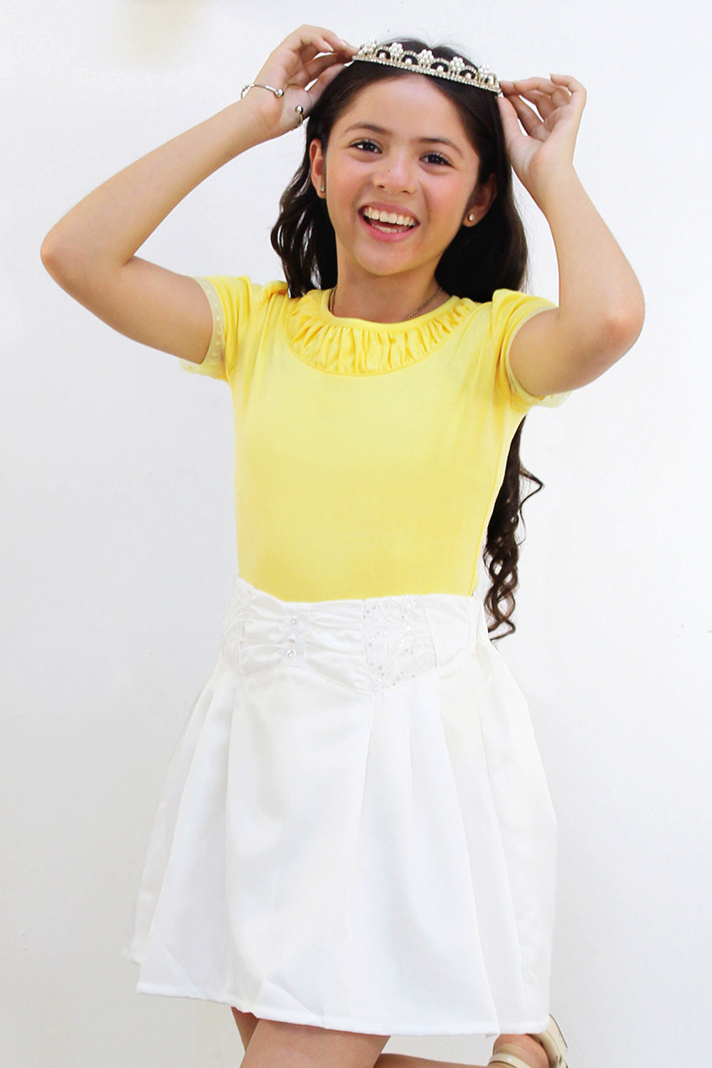 Body en algodón con corrugado en canesú y tull en mangas - BDNA0132