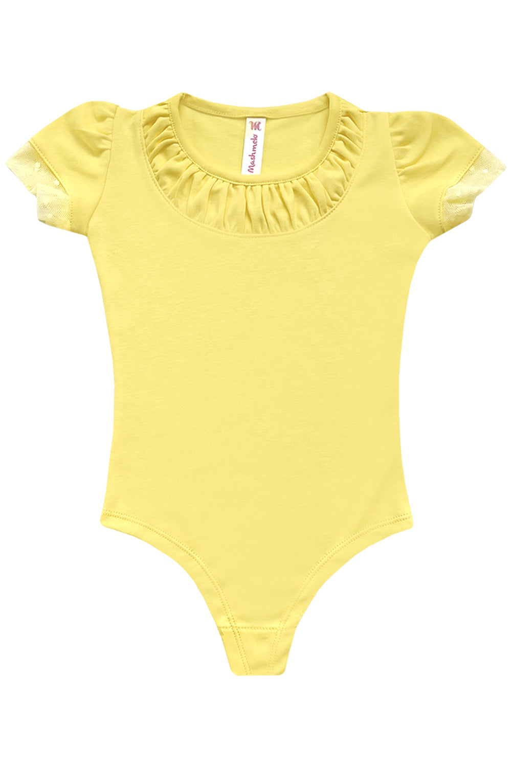 Body en algodón con corrugado en canesú y tull en mangas - BDNA0132