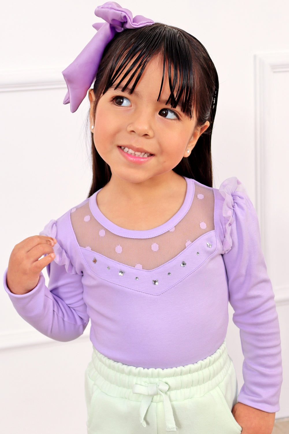 BODY DE MANGAS LARGAS CON ELEGANTE CANESÚ CON TULL DE BOLITAS Y PEDRERIA- BDNA0137