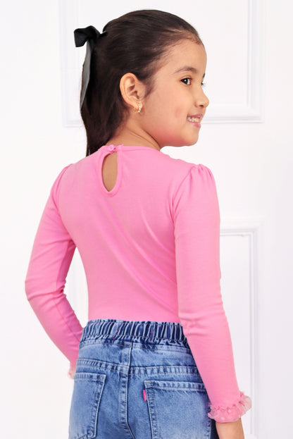 BODY CON TULL BORDADO EN CUELO BB Y PUÑOS