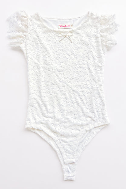 Body de encaje manga recogida que forma lazo y escote redondo