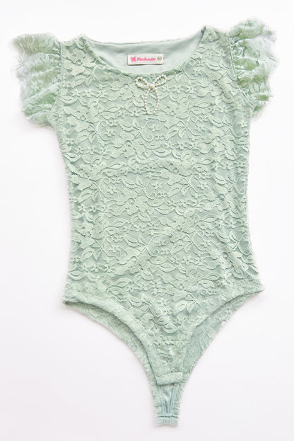 Body de encaje manga recogida que forma lazo y escote redondo